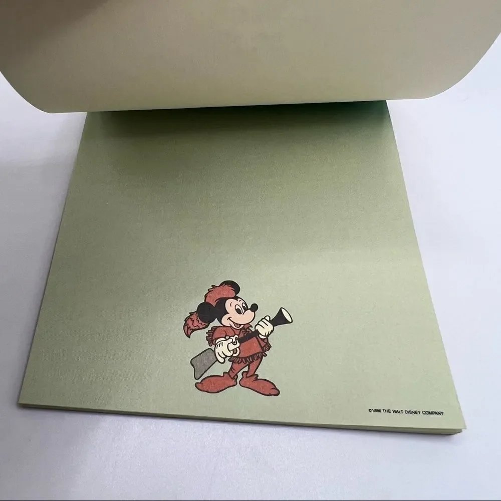 Vintage 1986 Disney Mickey Mouse Davy Crockett Notepad & Flower Market Postcard